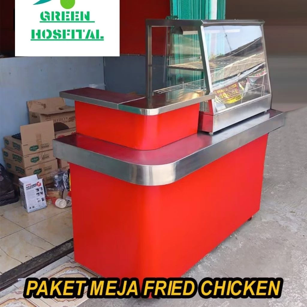 Meja booth/meja penjualan chikhen + etalse pemanas chikhen Fried Chicken Komplit