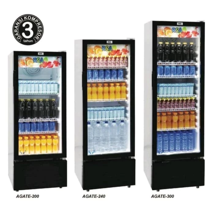 SHOWCASE RSA AGATE 240 4 RAK / 300 5 Rak 290L Lemari Pendingin Minuman Kaca Transparan
